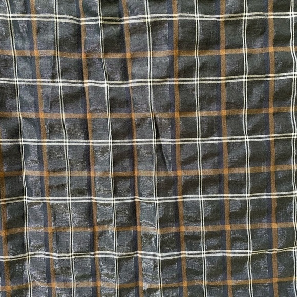 LOFT Metallic Navy Plaid Ruffle Short Sleeve Top, L - Picture 6 of 12